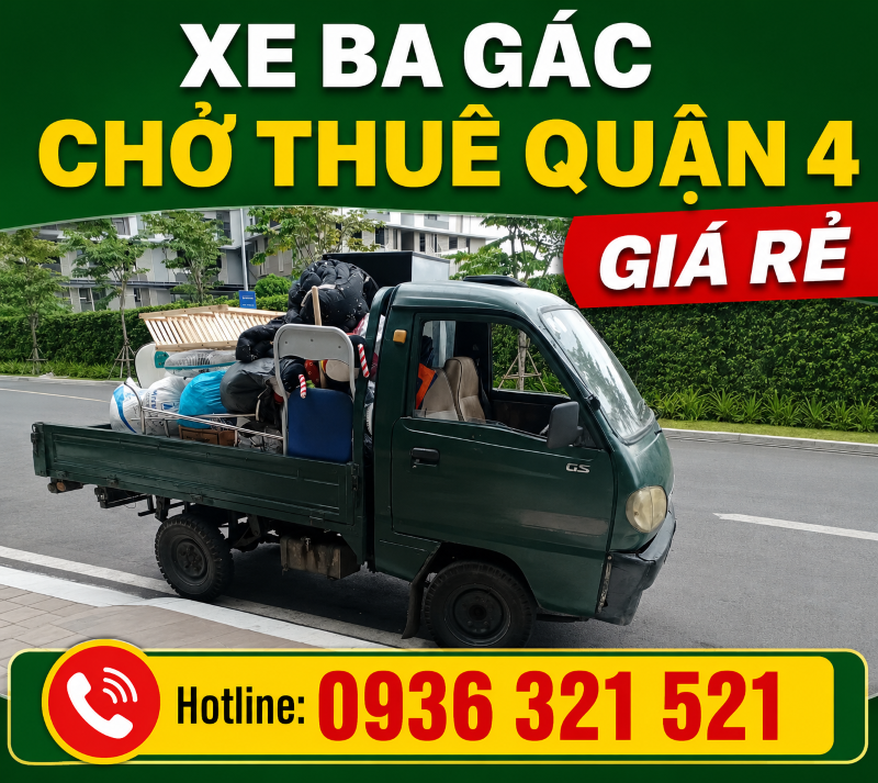 Thuê xe ba gác chở hàng, chuyển nhà, chuyển văn phòng giá rẻ tại quận 4