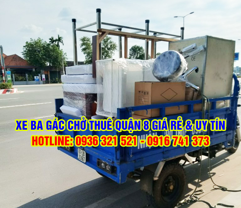 Thuê xe ba gác chở hàng, chuyển đồ quận 8 nhanh – rẻ – an toàn nhất